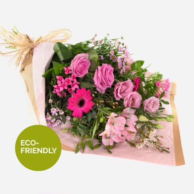 Raspberry Crush - A beautiful collection of flowers simply wrapped and ready to arrange.