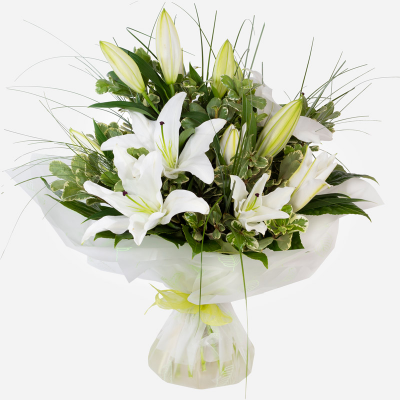 Forever Yours - Show your affection with this fabulous hand-tied  featuring white oriental lilies and foliage.