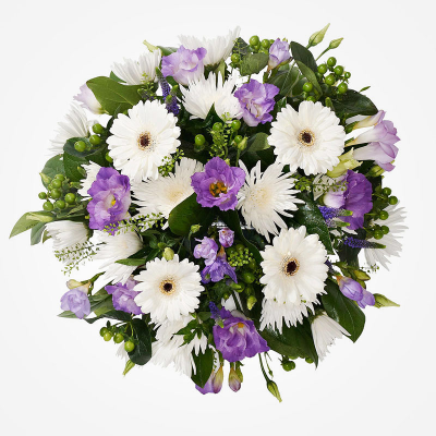 Posy SYM-345 - Lilac & White Posy for a funeral. The florist will arrange the flowers in oasis and deliver to the funeral director or the private address of your choice. 
